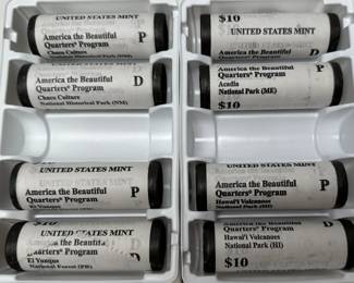 8 Rolls Uncirculated 2012 American the Beautiful Quarters Yunque Chaco Acadia 	Box:1.25x4x6in		107067
