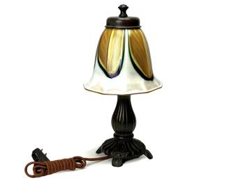 Antique Bronze Lamp ZEPHYR Studio Pulled Feather Glass Shade 	11.25in H x 5.75in Diameter 		940004
