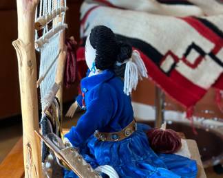 Navajo Weaver with Loom Doll Rug Maker Scene native American 	13.75in x 11.25 x 10.25in 		104013
