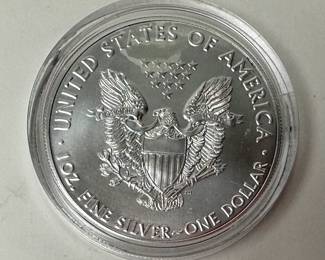 2021 $1 Dollar American Silver Eagle One Ounce Uncirculated Coin  .999 Fine Silver 	Case: 2in Diameter 		107046
