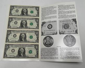 US $1 One Dollar Uncut Sheet Collectors Edition			107098
