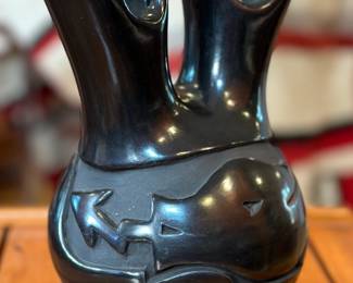 Mida Tafoya Santa Clara Pueblo Avanyu Wedding Vase Native American  Blackware Pottery 	9x6x4.75in		104002
