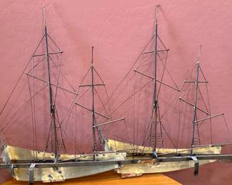 C. Curtis Jere Metal Wall Sculpture Midcentury Modern Sailboats in Harbor Boat	19.5x54x4in		107033

