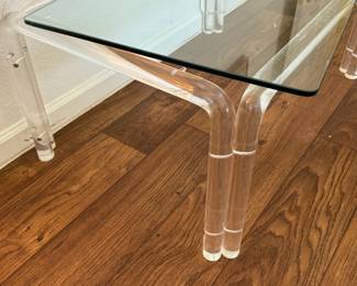1970s Vintage Tubular Lucite & Glass Coffee Table&nbsp; Acrylic 	16x24x36in		130015
