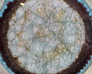 Artist Made Fused Glazed Pottery & Crackle Glass Decor Platter Stoneware Studio Pottery Db	3x20.5in Diameter 		104032
