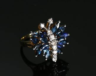 14kt Gold Diamond & Sapphire Butterfly Cluster Ring SZ: 6 14k	Size: 6 Centerpiece: 22x20mm	6.97 grams 	970107
