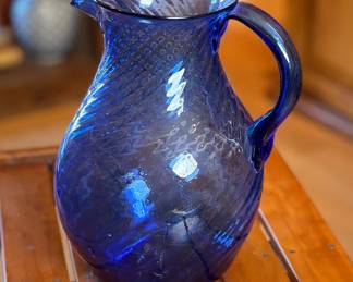 Mexican Cobalt Blue Swirl Glass Tall Water Pitcher 	8.25x5x6in		104040
