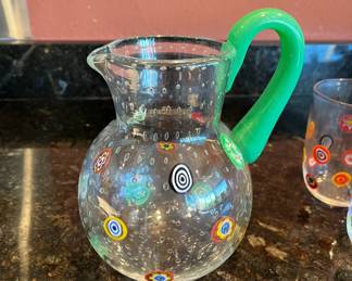 Hand blown Murano Glass Pitcher and 6 Glasses	Pitcher 8x6x6 Glasses: 5x3.5x3.5		105011
