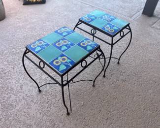 Lot of 2 Outdoor Sunflower Tile Top Tables 	Square: 18x16x12 Rectangle: 18x16x16		105004
