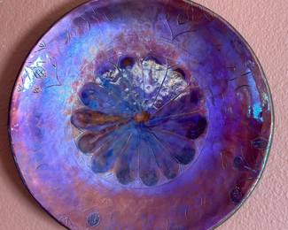 Artist Made Flame Painted Copper Bowl Decor 	2.5in H x 17in Diameter 		104041
