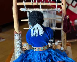 Navajo Weaver with Loom Doll Rug Maker Scene native American 	13.75in x 11.25 x 10.25in 		104013
