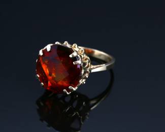 14kt Gold Faceted Amber Ring SZ: 6.5 14k	Size: 6.5 Centerpiece: 14x14mm	4.0 grams 	614034
