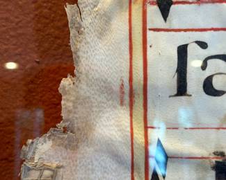 Antique 2-Sided Framed Gregorian Chant Hand Painted Vellum Antiphonal 	Frame: 328.25x29x 1.75 Page: 32x22in		104027
