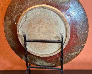 Artist Made Fused Glazed Pottery & Crackle Glass Decor Platter Stoneware Studio Pottery Db	3x20.5in Diameter 		104032
