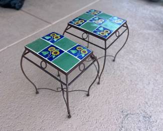 Lot of 2 Outdoor Sunflower Tile Top Tables 	Square: 18x16x12 Rectangle: 18x16x16		105004
