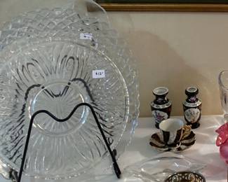 glass platters, teacups and saucers, etc.