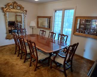 8 MATCHING CHAIRS AND TABLE WITH LEAVES AND PADS  PLUS FABULOUS LA BARGE MIRRORS