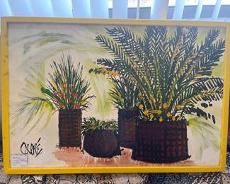 Artwork, 4 wicker containers w/floral, 31 x 21