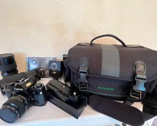 Canon A-1 w/Vivitar + Rokina Zoom lens plus extras