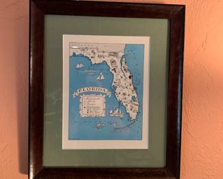Vtg Florida map, framed