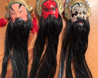 Vtg 3 piece mini Chinese clay opera facial decorative masks