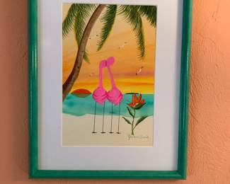 Flamingos, original artwork by Jackie Swide