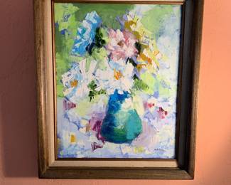 Floral oil painting on canvas, signed and framed
