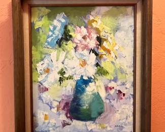 Floral oil painting on canvas, signed by artist