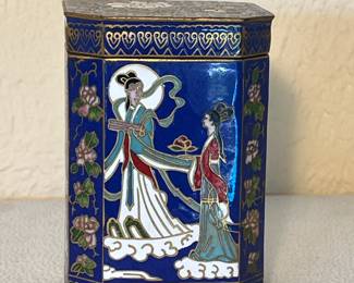 Chinese Cloisonne Enael Hexagon Trinket Canister, 3.5"