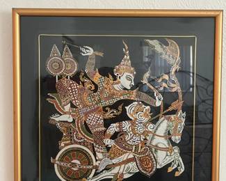 Vtg Thai silk wall art
