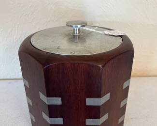 1980's Art Deco Wood & Pewter Ice Bucket