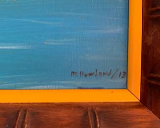 Vintage painting signed M. Howland, ocean & mountains