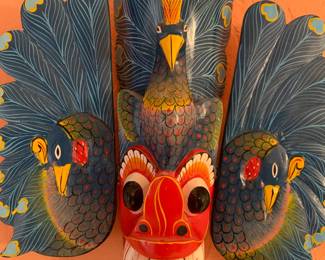 Sri Lanka Hand Carved Wooden Peacock Mask