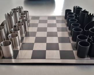 Modernist Brushed Steel Chess Set by Philippe