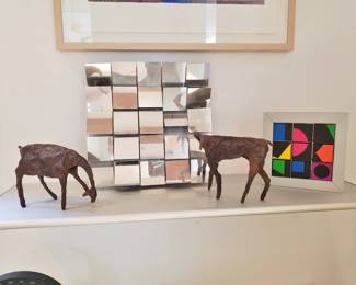 Mirrored & Cube Art by Moshe; 2 Bronze Horses, signed (figuring it out!)