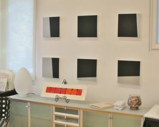 Low Aluminum / Glass Cabinet below 9 - Cube {aintings by Moshe