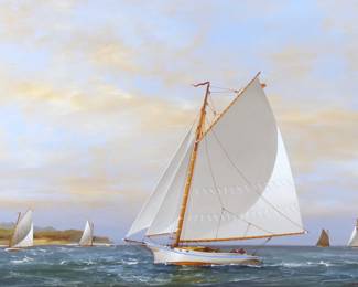 VERNON BROE (AMERICAN, 1930-2011) | Sailboats at sea. Oil on board. h. 18 w. 28 in. Signed lower right, framed. Overall: 23 x 33 in. (frame)