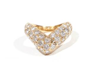VAN CLEEF & ARPELS MELEE DIAMOND & 18K RING | Of chevron / v-shape, fully marked VCA and numbered inside the band; size 4, 4.8g