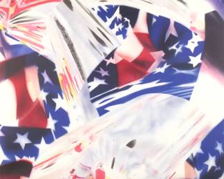 JAMES ROSENQUIST (AMERICAN, 1933-2017) | Stars and Stripes at the Speed of Light. Lithograph in colors. h. 45-1/2 w. 30-1/2 in. (sheet). Second state, signed, titled, dated 2004, and numbered A.P. 21/30 lower margin. Overall: 54 x 39 in. (frame)