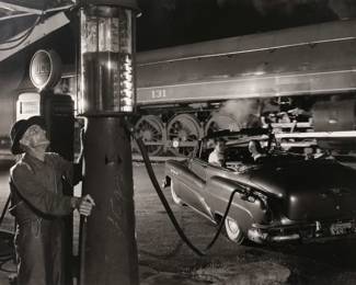 O. WINSTON LINK (AMERICAN, 1914-2001) | Sometimes the Electricity Fails, 1956. Gelatin silver print. h. 15 w. 19 in. (sight). Printed later, the negative of this photograph is registered with the Estate of O. Winston Link as NW 1122. Overall: 22 x 26 in. (frame)