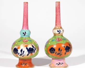 PAIR KANGXI PORCELAIN POINT BOTTLES | Leaf underglaze blue mark. h. 7-1/2 dia. 3-1/2 in.