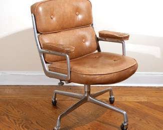 EAMES FOR HERMAN MILLER | Time-Life executive office chair, with light brown leather upholstery. 