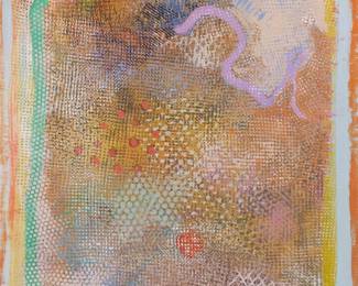 (ATTRIB) ROBERT NATKIN (AMERICAN, 1930-2010) | Abstract. Acrylic over printed matter on canvas
From Palimpsest Series, c. 1981, no apparent signature. overall: 29 x 16 in.