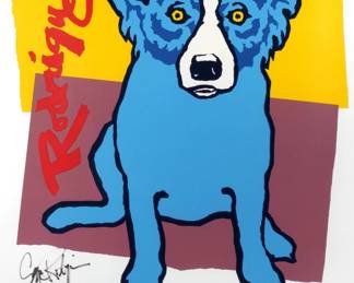 GEORGE RODRIGUE (AMERICAN, 1944-2013) | Galerie Blue Dog Carme. Screenprint in colors. h. 33-1/2 w. 25-1/4 in. (sight). Edition 19/90, signed and numbered. Overall: 39-1/2 x 31-3/4 in. (frame)