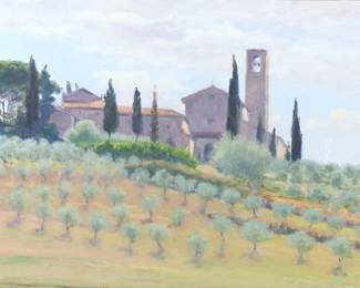 ZENOWIJ ONYSHKEWYELL (UKRAINE/AMERICAN, 1929-2018) | Monastery overlooking orchard
Oil on canvas. h. 18 w. 24 in. Signed lower right. Overall: 22 x 27-3/4 in. (frame)