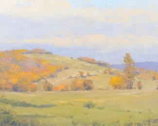 JOHN PHILLIP OSBORNE (AMERICAN, B. 1951) | Autumn Hills. Oil on canvas. h. 12 w. 16 in. (sight)
Signed lower right, titled on verso. Overall: 19-1/2 x 23-1/2 in. (frame)