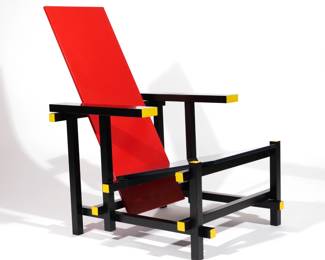 GERRIT THOMAS RIETVELD (1888-1964) CHAIR | In red, black, and yellow paint. h. 34-1/2 w. 25-3/4 d. 35 in.