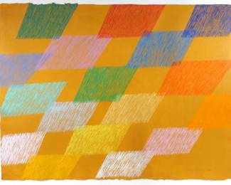 PIERO DORAZIO (ITALIAN, 1927-2005) | Choix, 1981. Pastel on brown paper. h. 34-1/2 w. 46 in. (sheet). Signed and dated 1981 lower right; framed and backed by masonite, copy of Certificate of Authenticity (not legible) attached to old insurance appraisal (consignor's family may have original). Overall: 39-3/4 x 51-1/2 in. (frame)