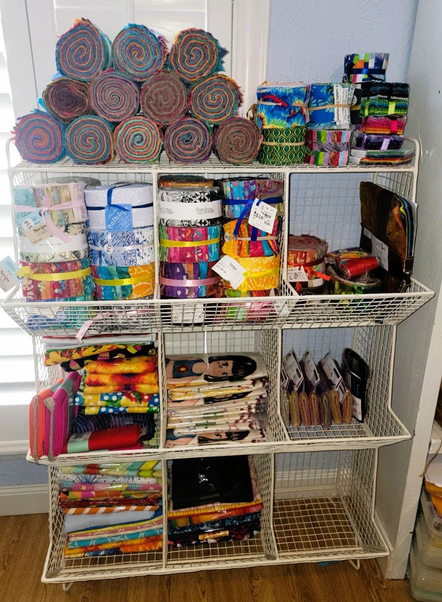 Quilting and Crafts: 2 Full Rooms with Floor to ceiling shelving of Quilt Fabric, Notions, Machines, Books, Magazines - so much your head will spin!