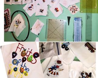 Embroidered Squares - ready for quilting, children's and adults: cars, trucks, fruit, dolls, animals, florals.  Quilting Rulers and Squares